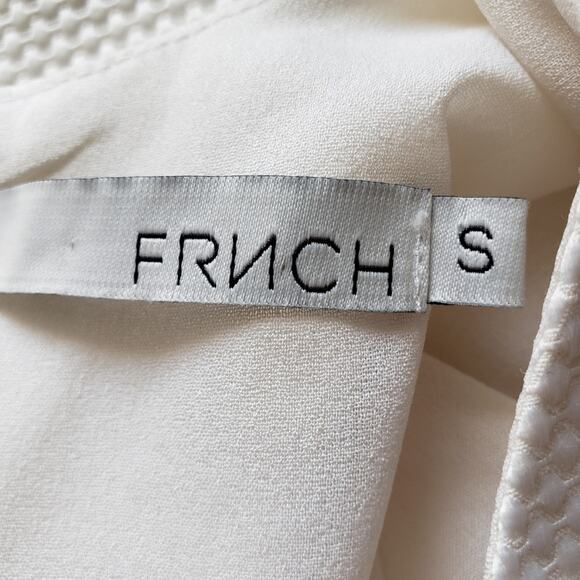 FRNCH White Metallic Silver Sleeveless Textured Knee Length Straight Dress S - Picture 11 of 11